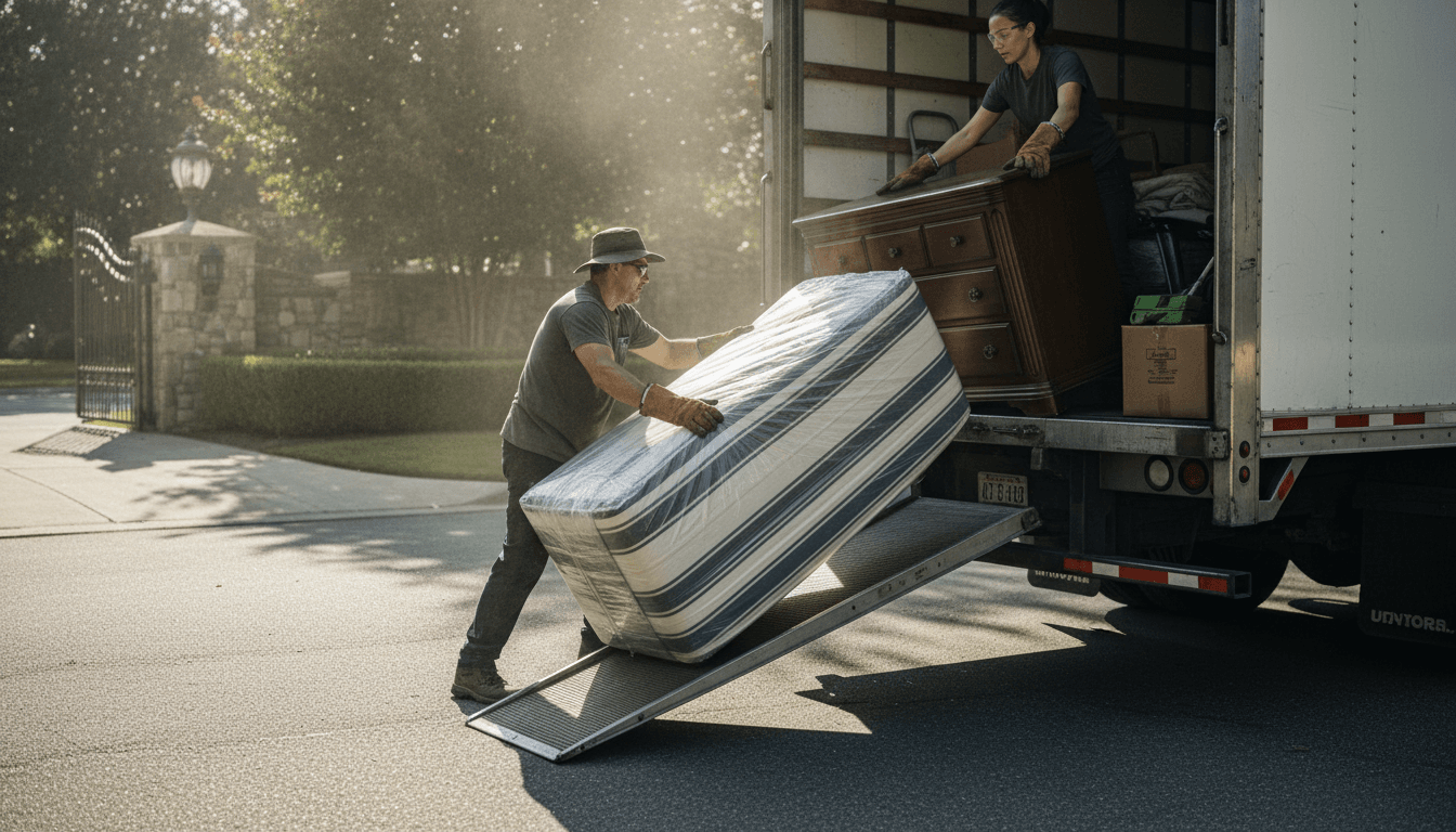 Team loading appliance into removal truck